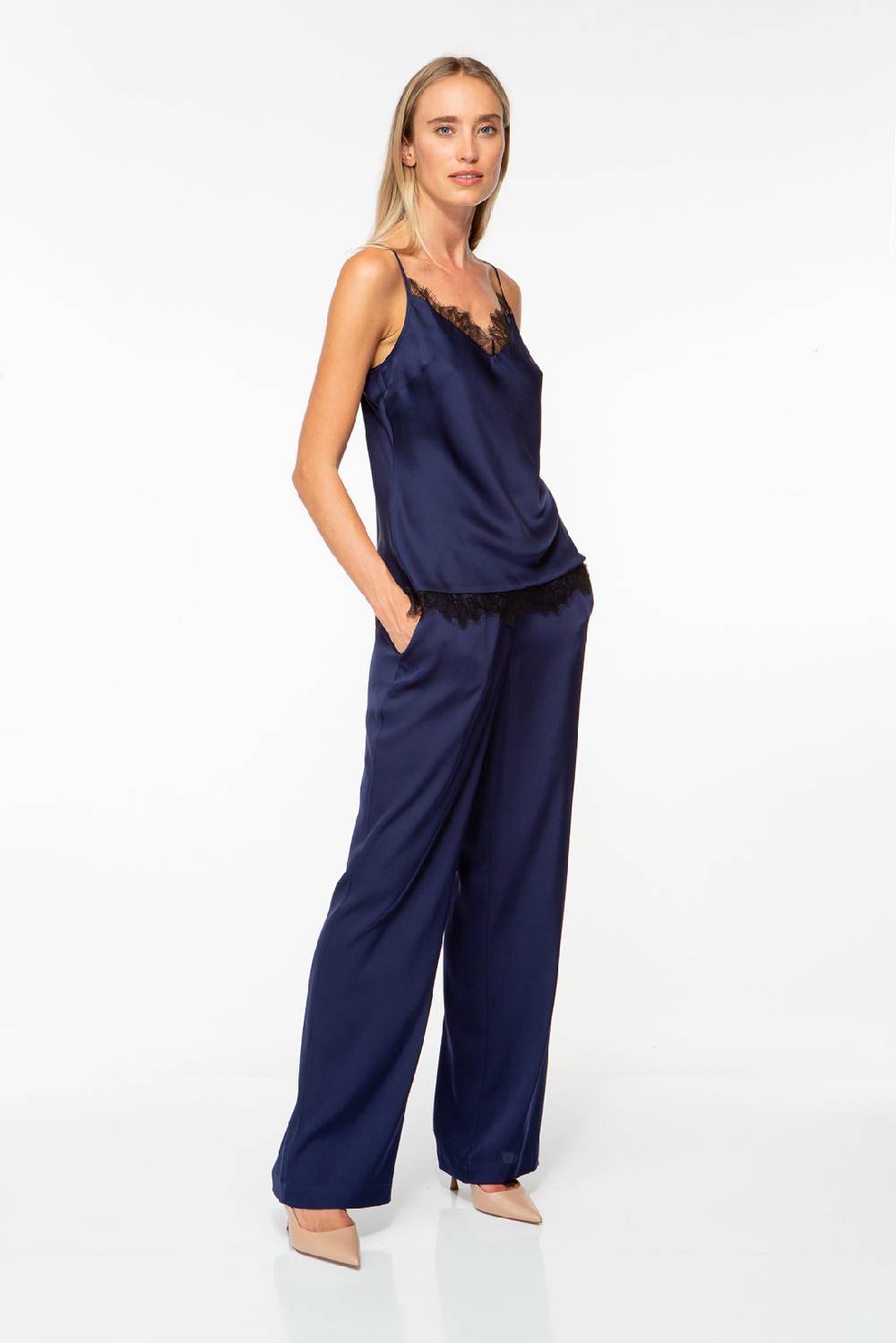 IVI GmbH SOLID SILK Top mit Spitze navy Neueste Stile