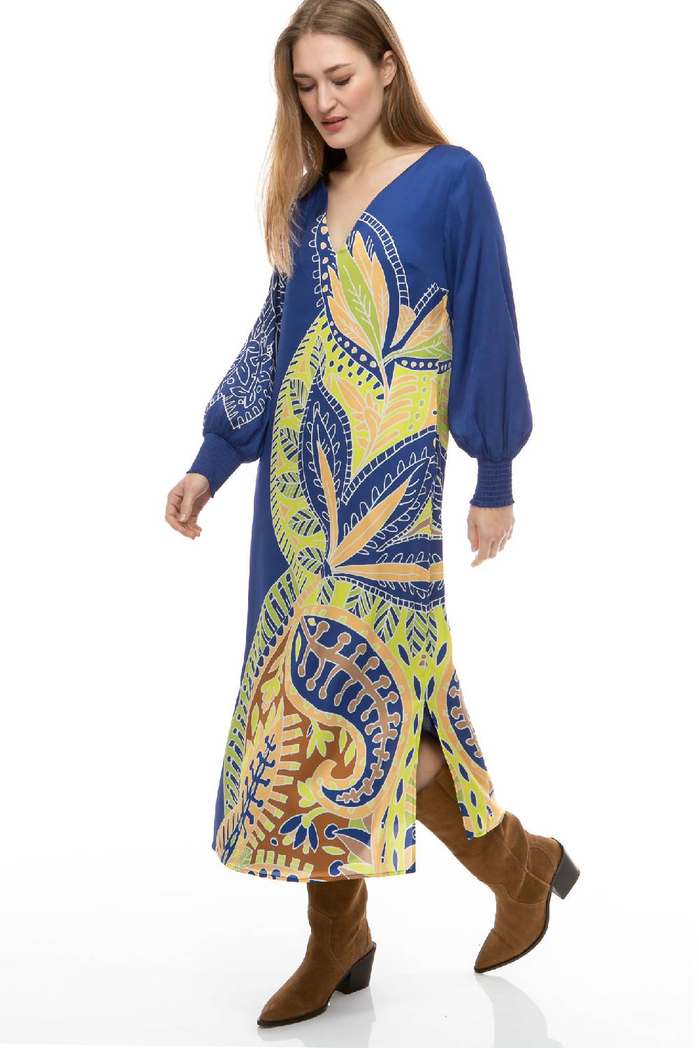 IVI GmbH PAISLEY Seidenkleid blau Tiefpreis