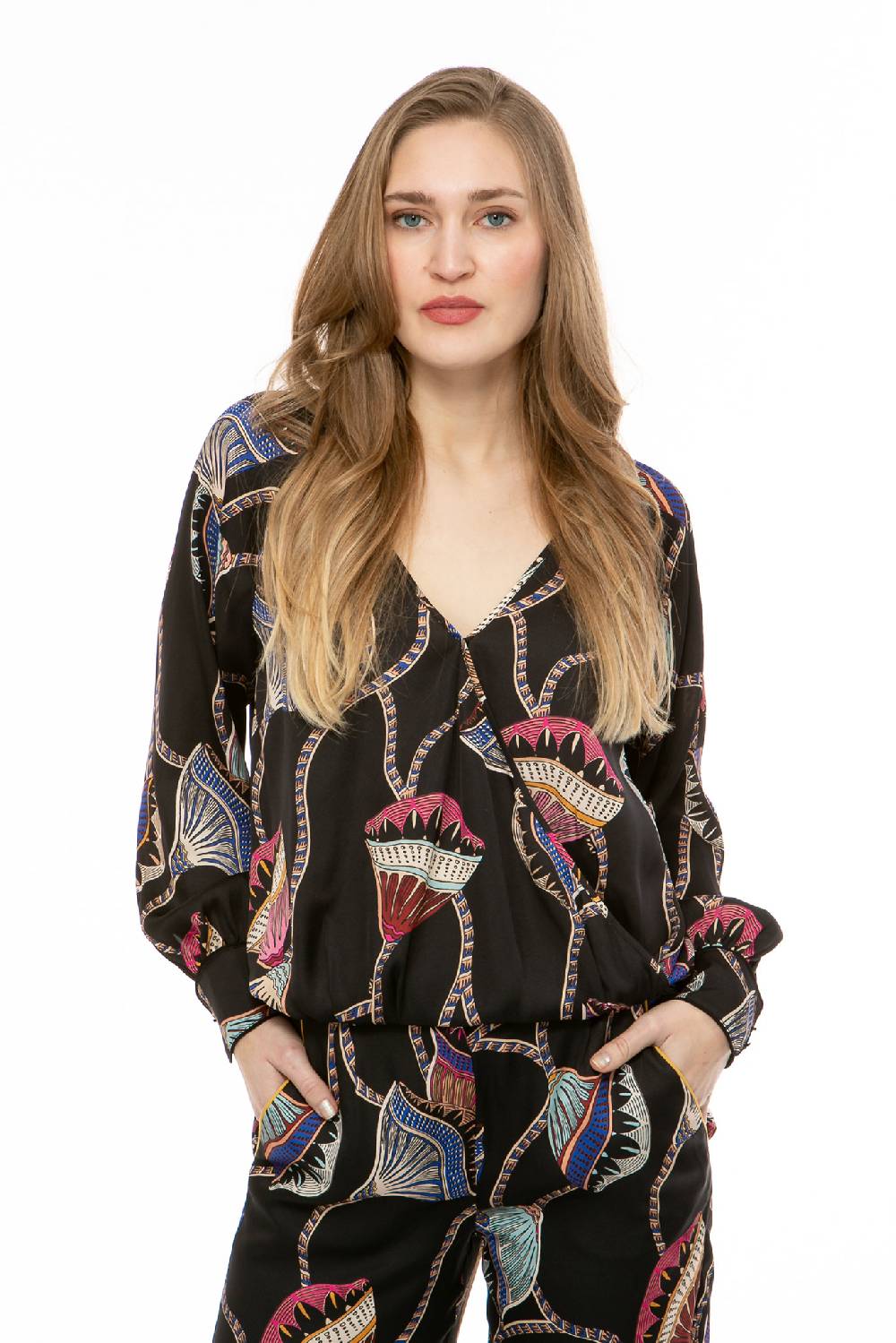 IVI GmbH LOTUS BLOSSOM Wickelbluse schwarz Rabatt
