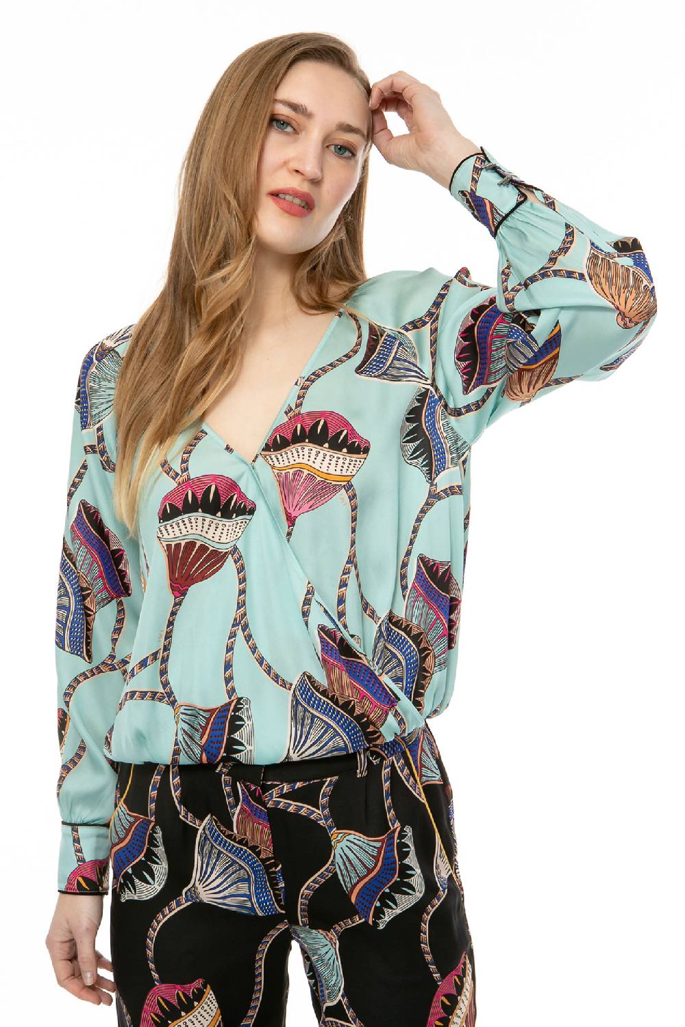 IVI GmbH LOTUS BLOSSOM Wickelbluse türkis Günstig kaufen