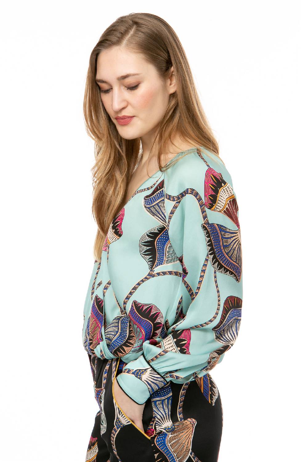 IVI GmbH LOTUS BLOSSOM Wickelbluse türkis Günstig kaufen