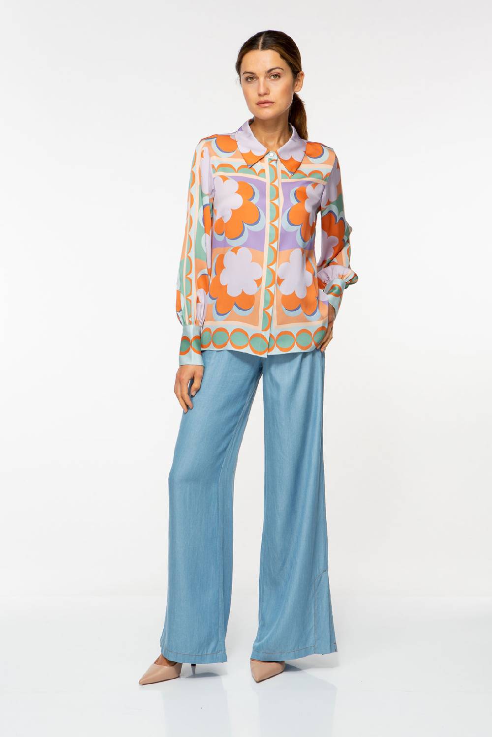 IVI GmbH CHECKED FLOWERS Verkürzte Hemdbluse aus Seide multicolor Muttertagsangebot