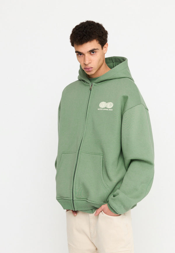 Multiply Spparel Oversize Zip Hoodie TWO WORLDS Hedge Green Kostenlose Rückgabe