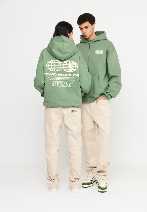 Multiply Spparel Oversize Zip Hoodie TWO WORLDS Hedge Green Kostenlose Rückgabe