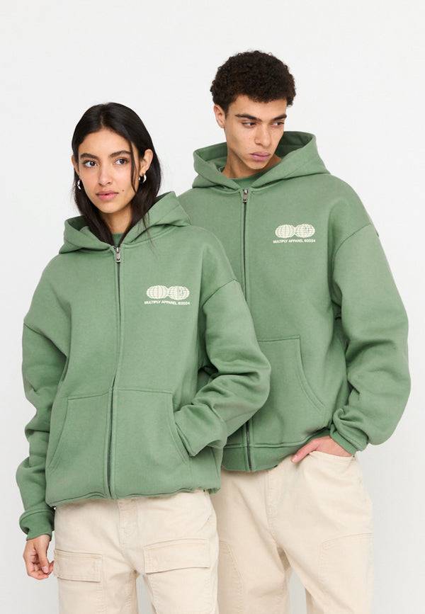Multiply Spparel Oversize Zip Hoodie TWO WORLDS Hedge Green Kostenlose Rückgabe