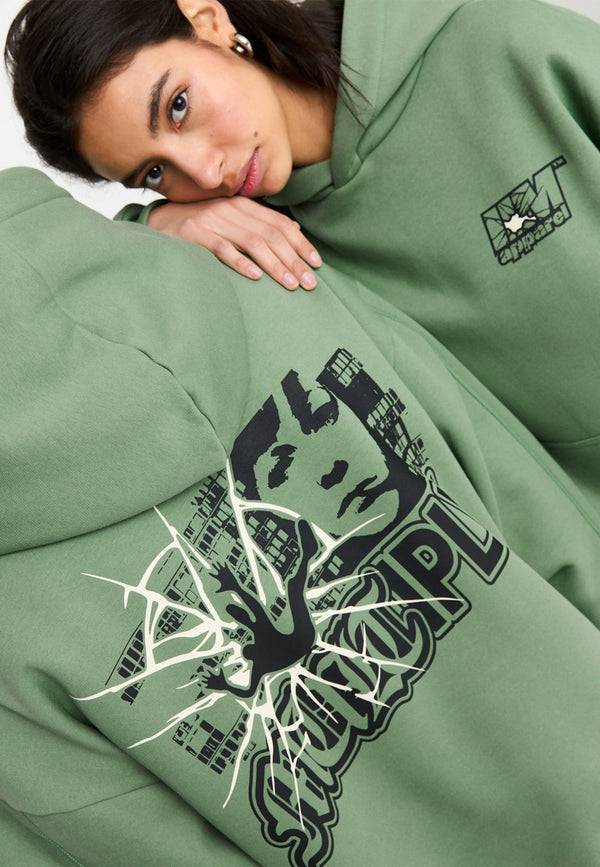 Multiply Spparel Oversize Hoodie INSECURITY Hedge Green Letzte 3 Tage
