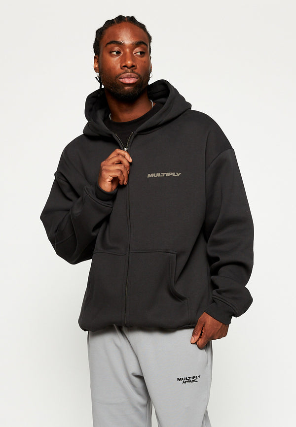 Multiply Spparel Oversize Zip Hoodie BASIQUE Black Soda 50% Rabatt mit kostenlosem Versand