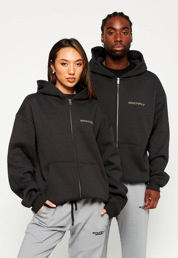 Multiply Spparel Oversize Zip Hoodie BASIQUE Black Soda 50% Rabatt mit kostenlosem Versand