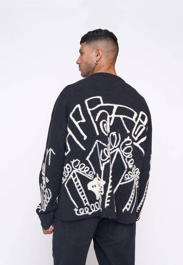 Multiply Spparel Oversize Knit Sweater DOWNTOWN Black Osterangebot