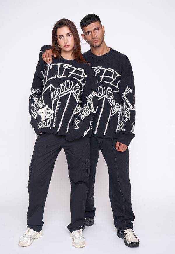 Multiply Spparel Oversize Knit Sweater DOWNTOWN Black Osterangebot