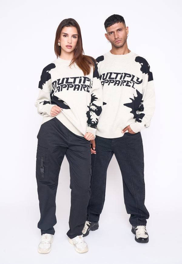 Multiply Spparel Oversize Knit Sweater URBAN White Swan Black Vatertagsangebot