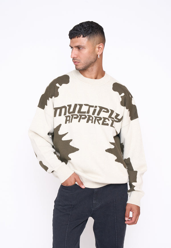 Multiply Spparel Oversize Knit Sweater URBAN White Swan Green Valentinstagsangebot