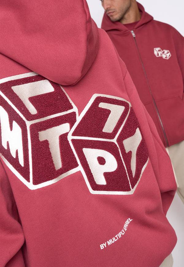 Multiply Spparel Oversize Zip Hoodie CUBES Ruby Wine 50% Rabatt für begrenzte Zeit