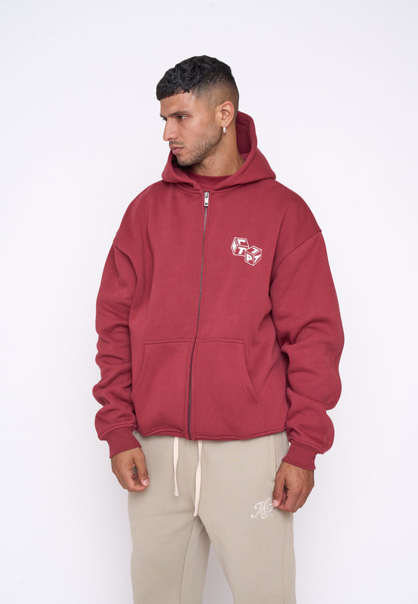 Multiply Spparel Oversize Zip Hoodie CUBES Ruby Wine 50% Rabatt für begrenzte Zeit