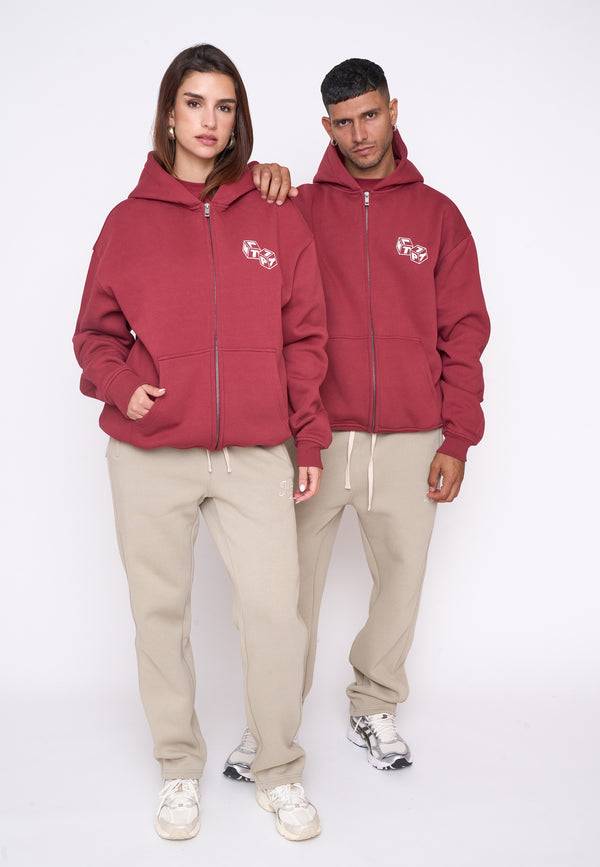 Multiply Spparel Oversize Zip Hoodie CUBES Ruby Wine 50% Rabatt für begrenzte Zeit