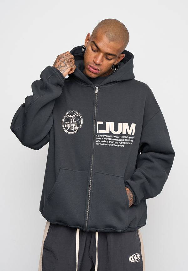 Multiply Spparel Oversize Zip Hoodie ROOTS Black Soda Washed Kostenlose Rückgabe