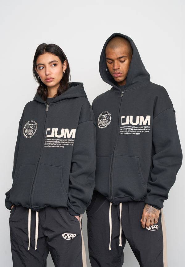 Multiply Spparel Oversize Zip Hoodie ROOTS Black Soda Washed Kostenlose Rückgabe