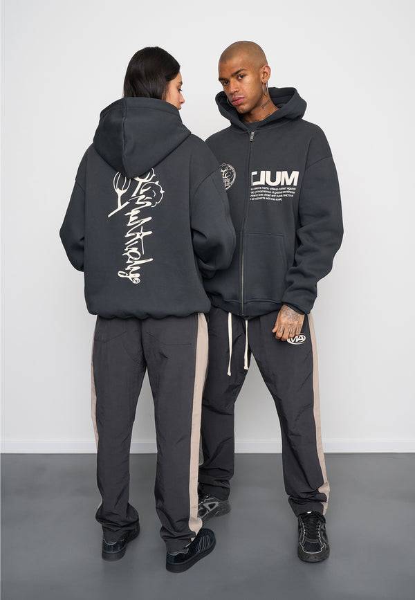Multiply Spparel Oversize Zip Hoodie ROOTS Black Soda Washed Kostenlose Rückgabe