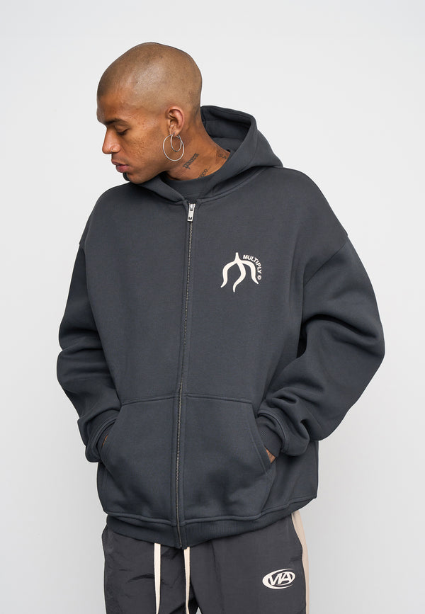 Multiply Spparel Oversize Zip Hoodie ORIGIN Black Soda Washed Begrenzte Freigabe