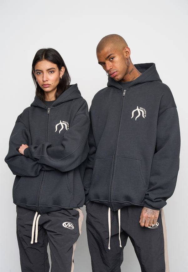Multiply Spparel Oversize Zip Hoodie ORIGIN Black Soda Washed Begrenzte Freigabe