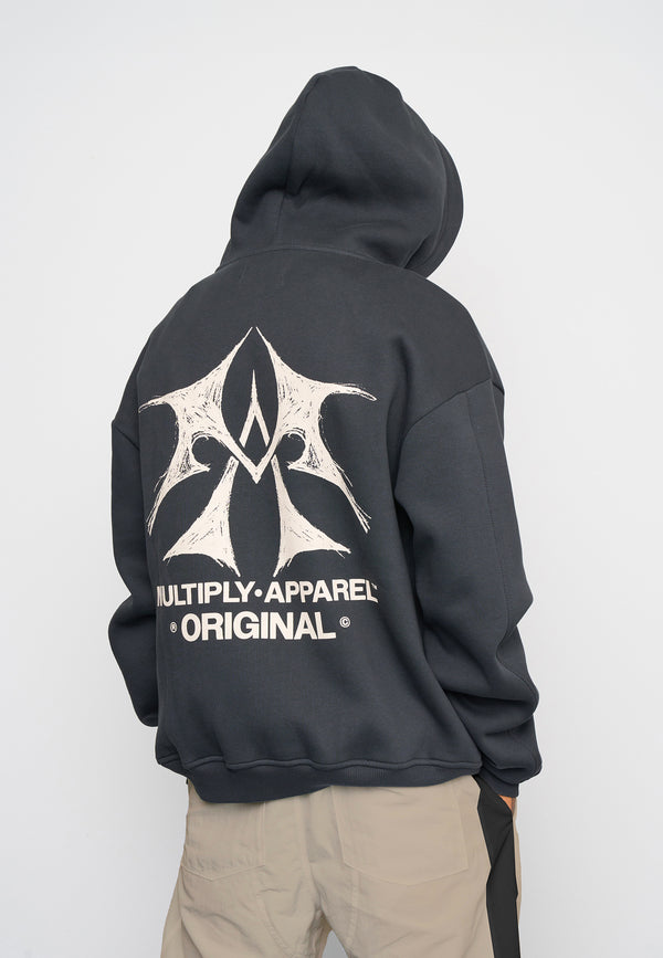 Multiply Spparel Oversize Zip Hoodie SKETCH Black Soda Washed Letzte 3 Tage