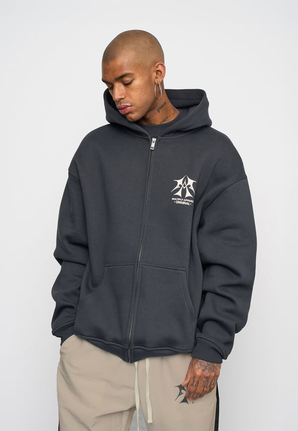 Multiply Spparel Oversize Zip Hoodie SKETCH Black Soda Washed Letzte 3 Tage
