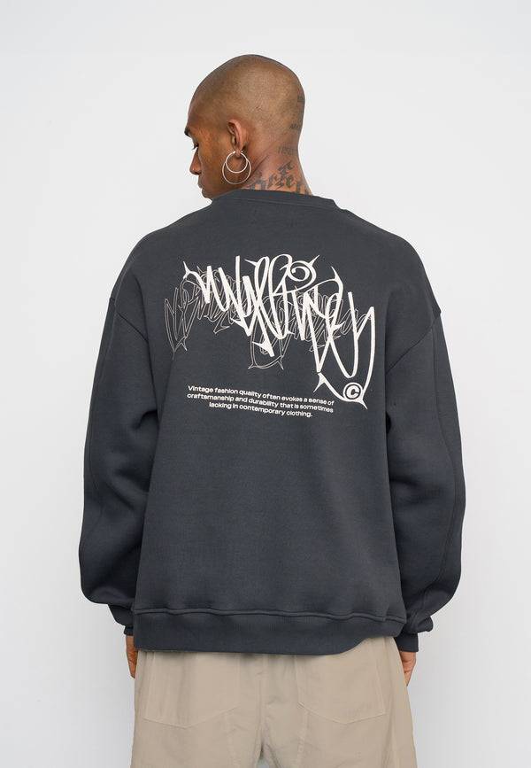 Multiply Spparel Oversize Sweatshirt THORNES Black Soda Washed JETZT KAUFEN