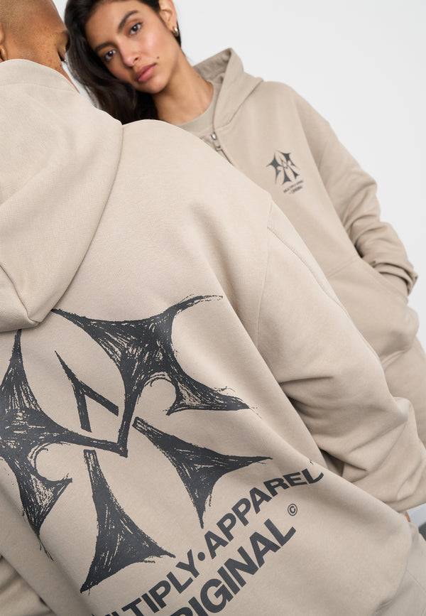 Multiply Spparel Oversize Zip Hoodie SKETCH Vintage Khaki Zeitbegrenzte Promotion