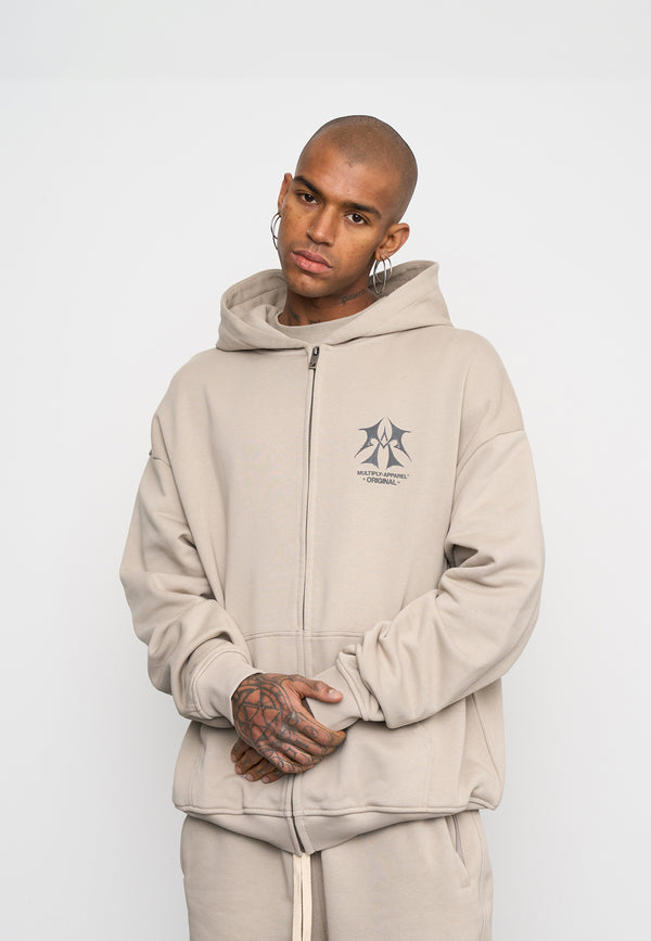 Multiply Spparel Oversize Zip Hoodie SKETCH Vintage Khaki Zeitbegrenzte Promotion