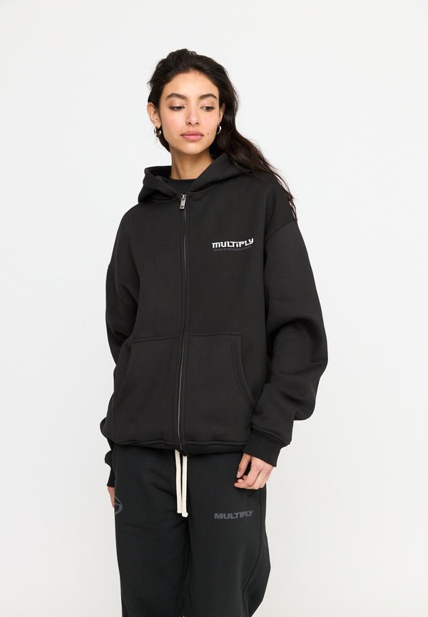 Multiply Spparel Oversize Zip Hoodie BROKEN IDENTITY Black Soda Washed Sonderangebot der Fabrik