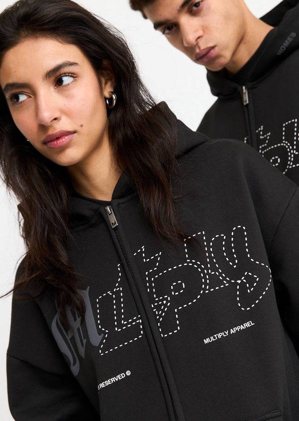 Multiply Spparel Oversize Zip Hoodie LONELINESS Black Soda Washed Vierteljährliche Förderung