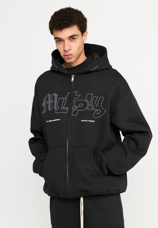 Multiply Spparel Oversize Zip Hoodie LONELINESS Black Soda Washed Vierteljährliche Förderung
