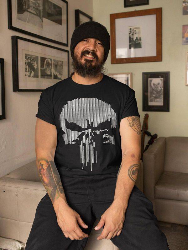 Nastrovje Potsdam The Punisher Fake Knit Herren T-Shirt schwarz Tägliche Deals