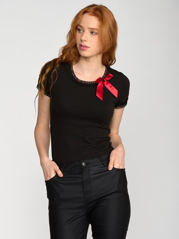 Nastrovje Potsdam Pussy Deluxe Bow On Black Shirt female schwarz Auslauf