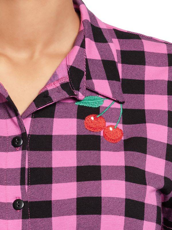 Nastrovje Potsdam Pussy Deluxe Pink checkered Damen Kurzarmbluse schwarz/lightpink Sonderangebot der Fabrik