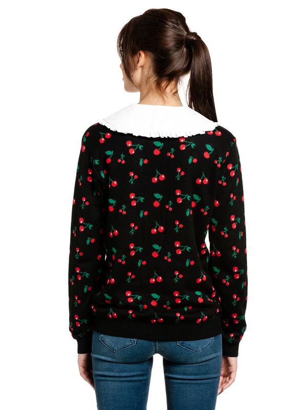 Nastrovje Potsdam Pussy Deluxe Cherries Damen Strickpullover schwarz allover Auslauf