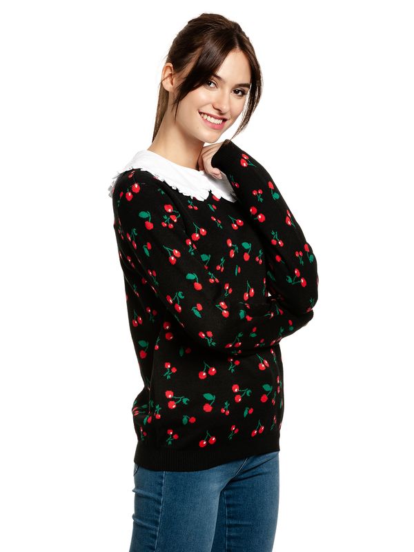 Nastrovje Potsdam Pussy Deluxe Cherries Damen Strickpullover schwarz allover Auslauf