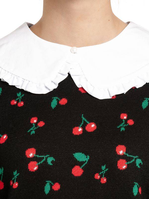 Nastrovje Potsdam Pussy Deluxe Cherries Damen Strickpullover schwarz allover Auslauf