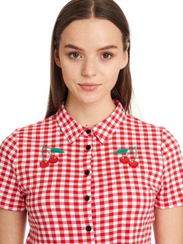Nastrovje Potsdam Pussy Deluxe Red Plaid Damen Kurzarmbluse rot allover Bis zu 50% Rabatt