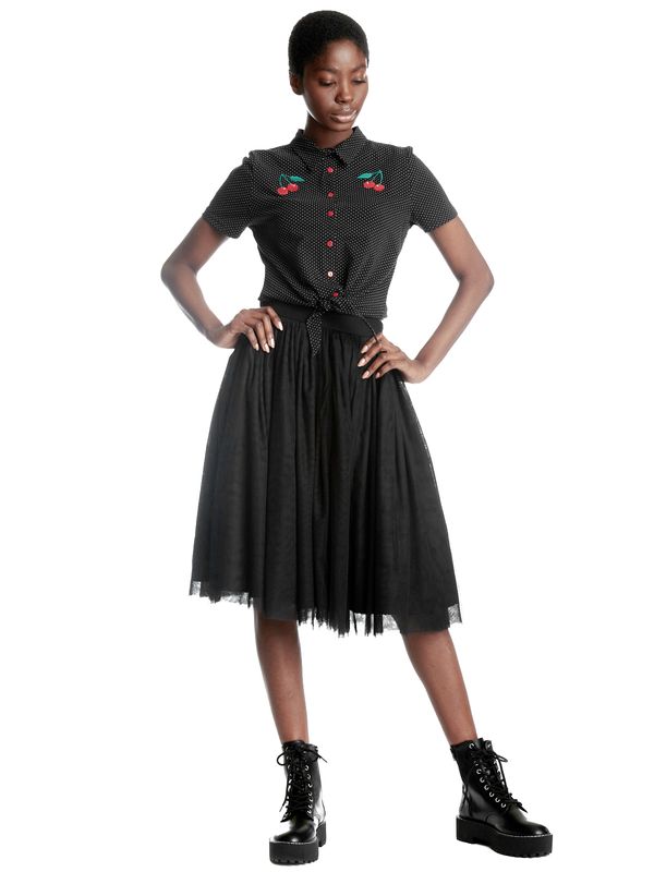 Nastrovje Potsdam Pussy Deluxe Dotties Cherry Damen Kurzarmbluse schwarz allover Kostenloser Versand international
