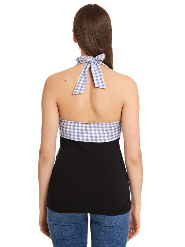 Nastrovje Potsdam Pussy Deluxe Blue Plaid Damen Neckholdertop schwarz/blau Fabrikladen