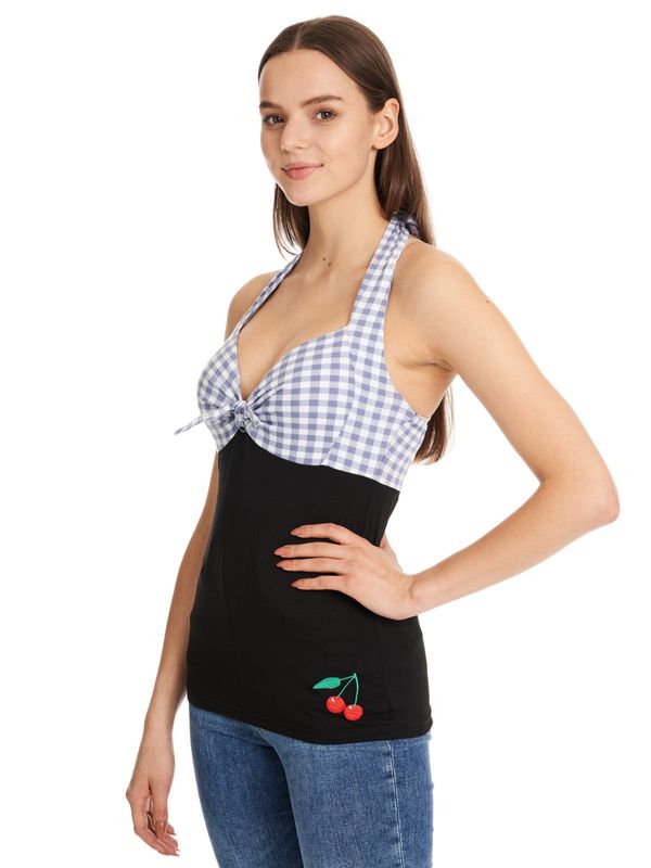Nastrovje Potsdam Pussy Deluxe Blue Plaid Damen Neckholdertop schwarz/blau Fabrikladen
