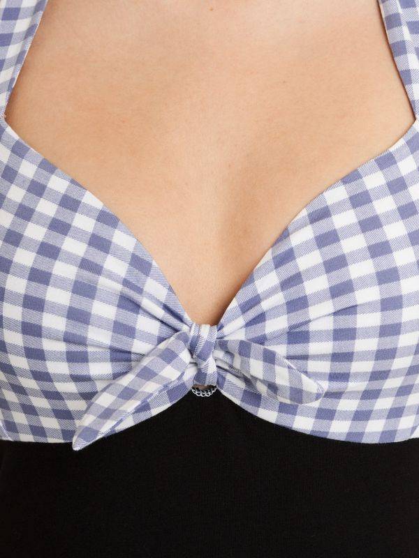 Nastrovje Potsdam Pussy Deluxe Blue Plaid Damen Neckholdertop schwarz/blau Fabrikladen