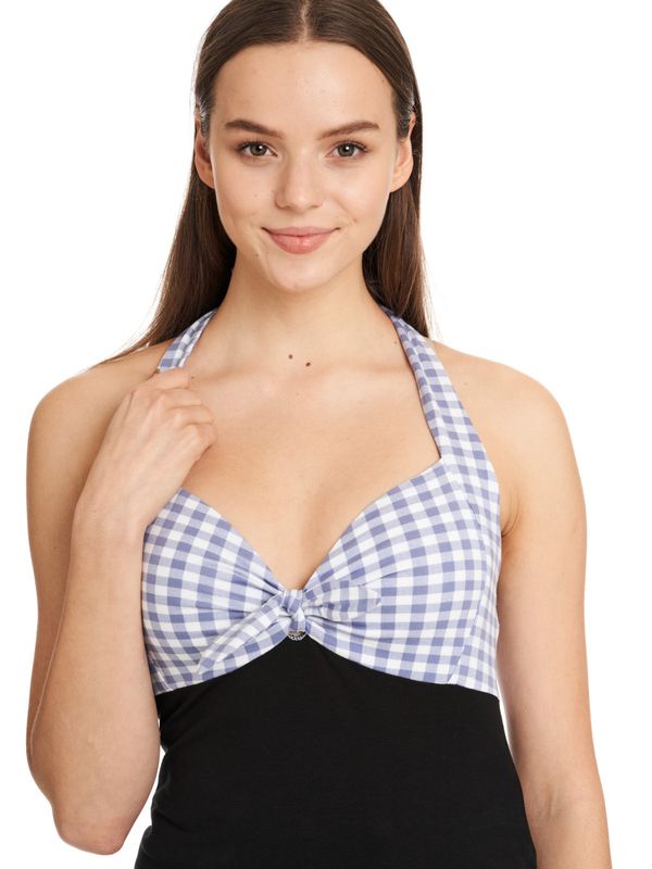 Nastrovje Potsdam Pussy Deluxe Blue Plaid Damen Neckholdertop schwarz/blau Fabrikladen