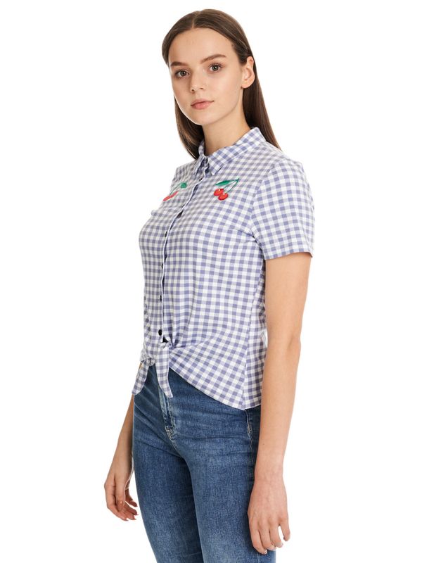 Nastrovje Potsdam Pussy Deluxe Blue Plaid Damen Kurzarmbluse blau allover Speichern exportieren