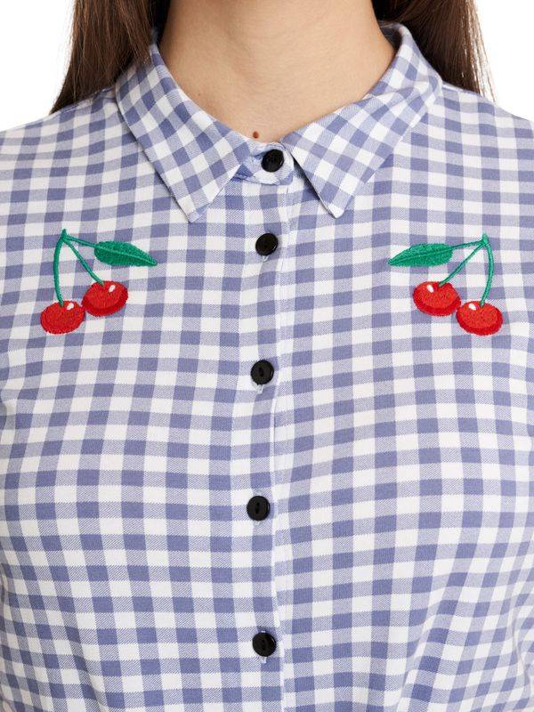 Nastrovje Potsdam Pussy Deluxe Blue Plaid Damen Kurzarmbluse blau allover Speichern exportieren