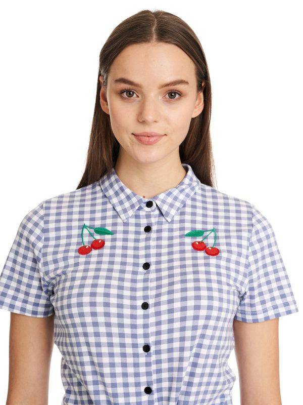 Nastrovje Potsdam Pussy Deluxe Blue Plaid Damen Kurzarmbluse blau allover Speichern exportieren