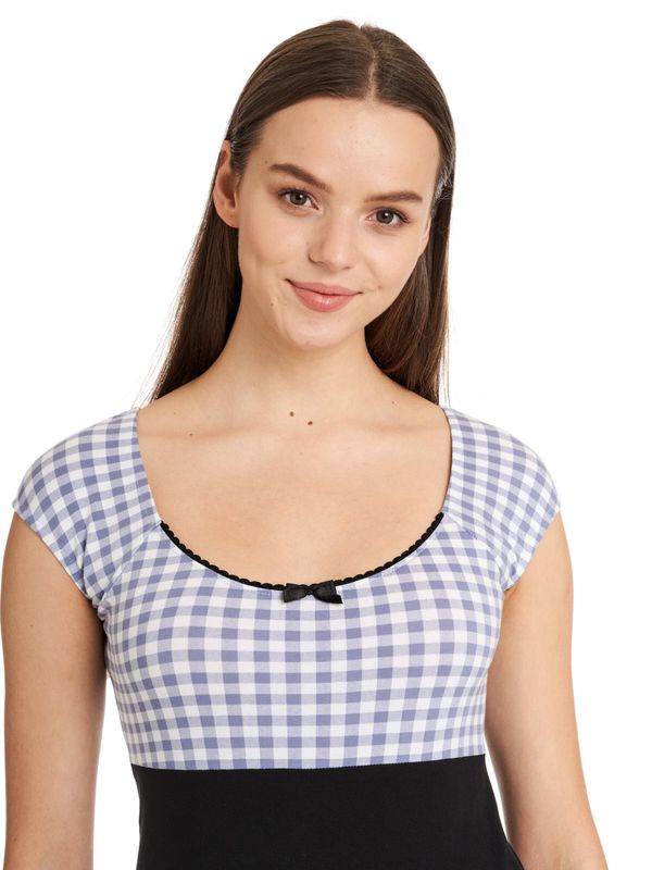 Nastrovje Potsdam Pussy Deluxe Blue Plaid Evie Damen T-Shirt schwarz/blau Angebote