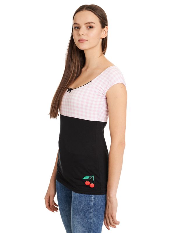 Nastrovje Potsdam Pussy Deluxe Lightpink Plaid Evie Damen T-Shirt schwarz/lightpink im Angebot