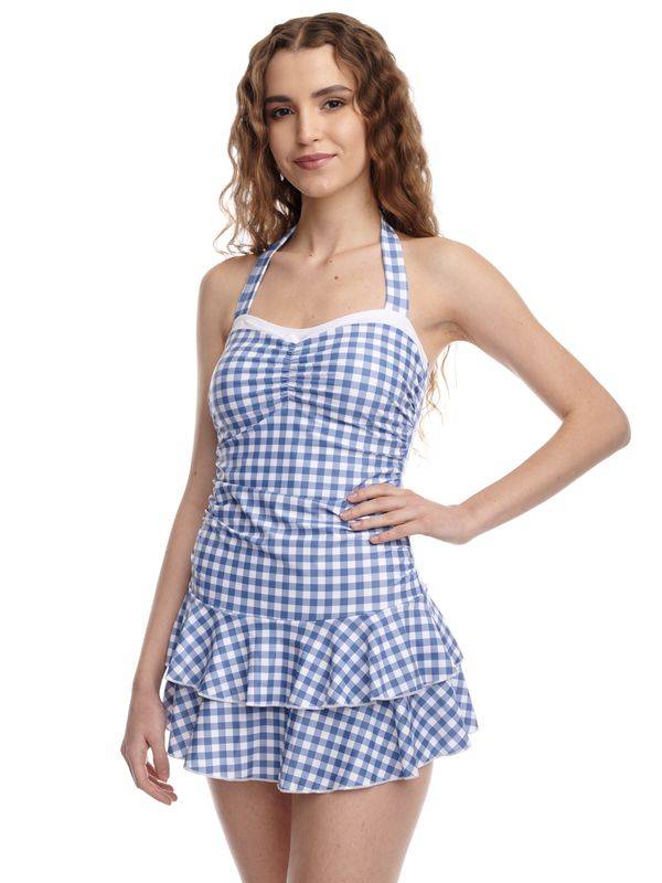 Nastrovje Potsdam Pussy Deluxe Blue Plaid Damen Badeanzug blau allover Günstiger Verkauf